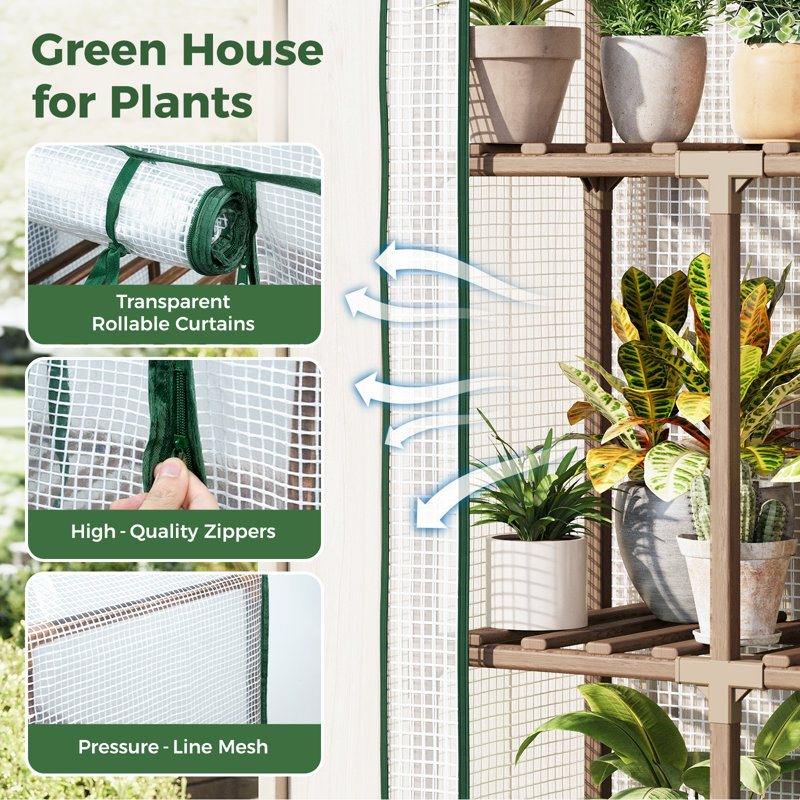 3-Tier Portable Mini Greenhouse, PE-Covered Winter Plant House with Sturdy Eucalyptus Frame for Outdoor Gardens & Backyards