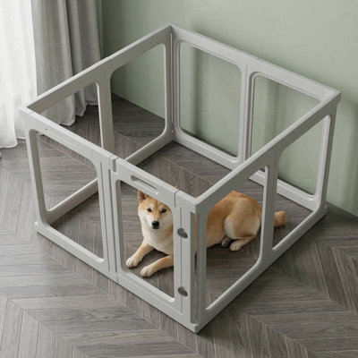 Lightweight Clear Acrylic Pet Divider System, 23.6 Inches High, Eight Panels, Simple Assembly, Durable Safety Barrier for Indoor Use with Puppies, Cats, or Small Animals, White Finish