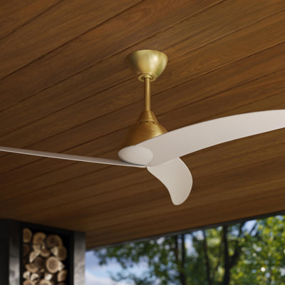 Nirra 52" 3-Blade Indoor/Outdoor Champagne Bronze Ceiling Fan with Matte White ABS Blades and Wall Control