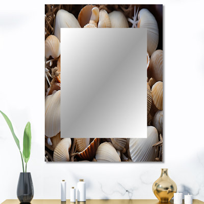 «Beach Photo Seashell Symphony IX - Miroir mural bord de mer, miroir décoratif blanc, impression d'art en métal