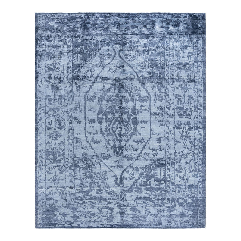 Tapis moderne blanc noué à la main de conception unique 8 pi 3 po x 10 pi 6 po Modern