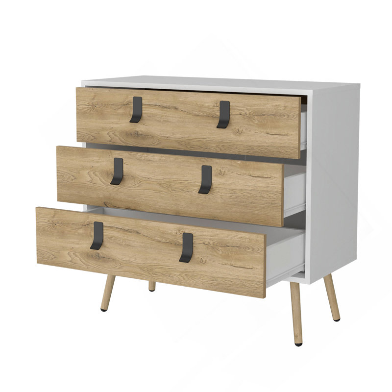 Commode 3 tiroirs blanche et macadamia