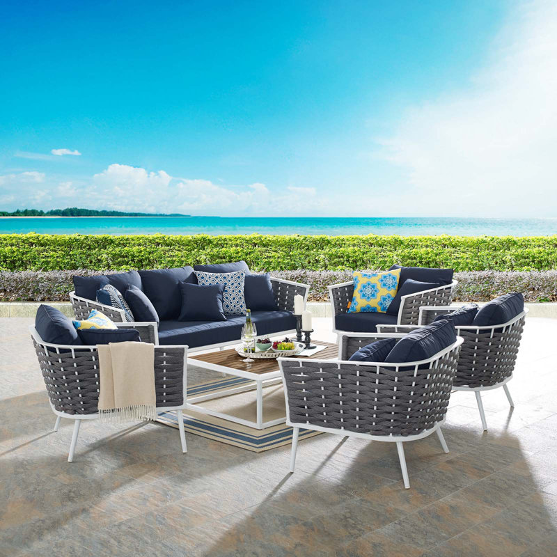 Ensemble de canapé modulaire d'extérieur en aluminium 6 pièces Stance par Modway, gris, Blanc