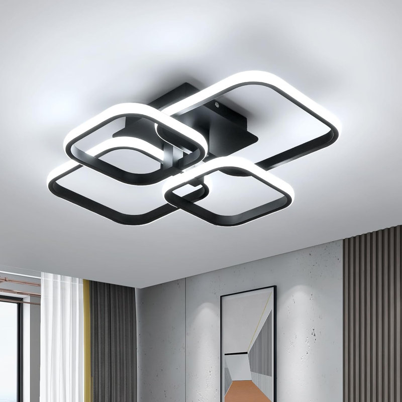 Plafonnier encastré 4 lumières DEL, Noir satiné