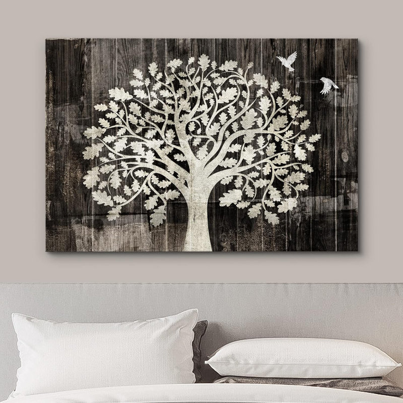 Panneau effet bois, botanique, oiseau, tapisserie, nature sauvage, illustrations, art, décor rustique, Toile tendue