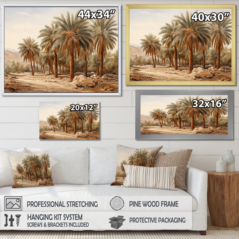 Palmier, désert, oasis, palmiers, impression sur toile, palmiers, Cadre simple noir, H 16 po x l 32 po x P 1 po