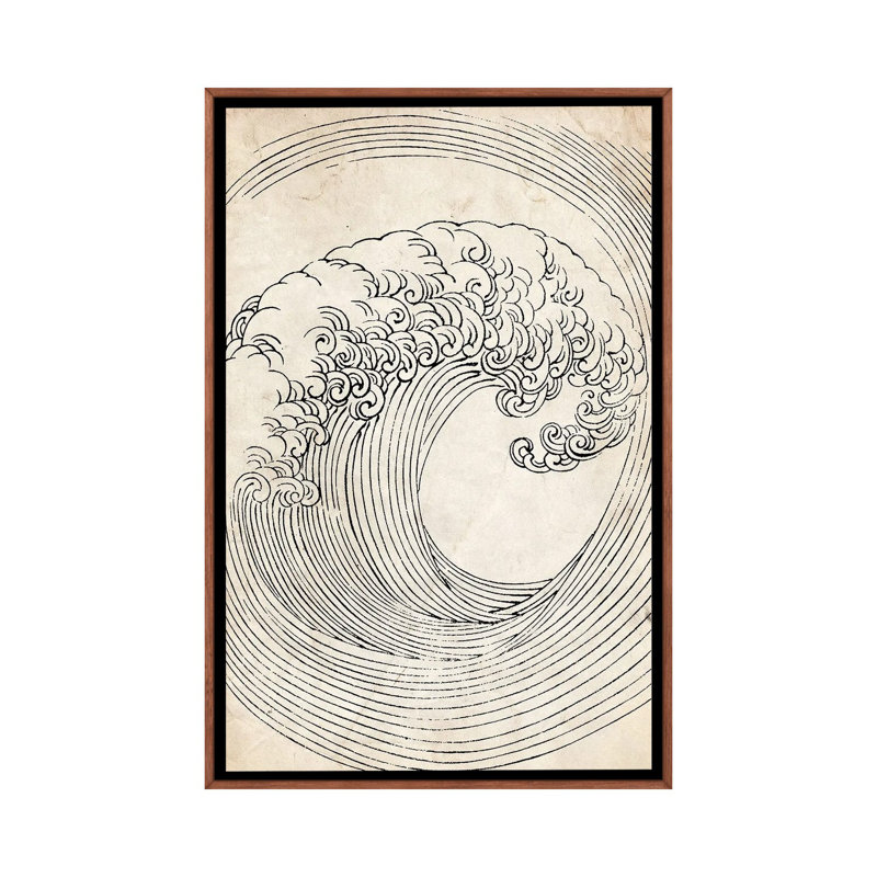 Croquis de vague zen rétro_1PC6, Cadre flottant classique en bois, H 40 po x l 26 po