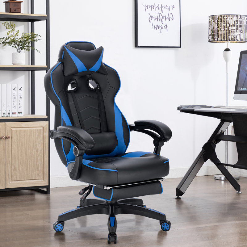 Inbox Zero Adjustable Swiveling PC & Racing Game Chair, Blue/Black