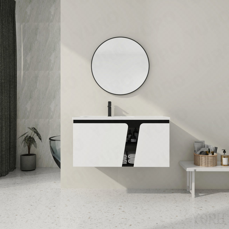 Meuble-lavabo mural 40 po avec lavabo en céramique et porte d'armoire à fermeture en douceur 40 po
