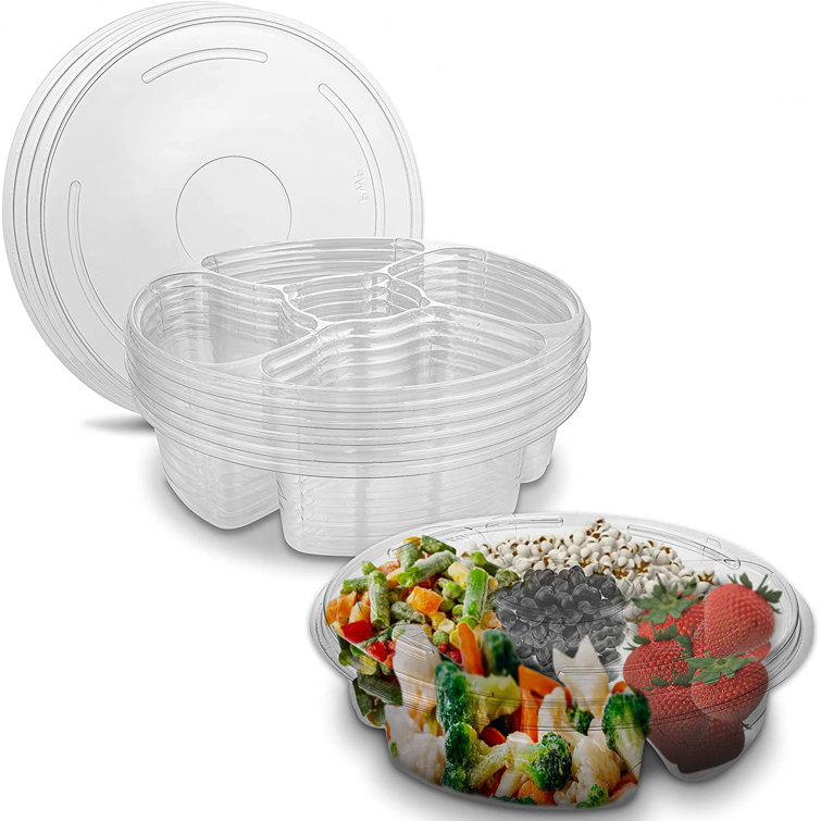Round Plastic Divided Serving Tray with Lid 4/5 Individual Dishes