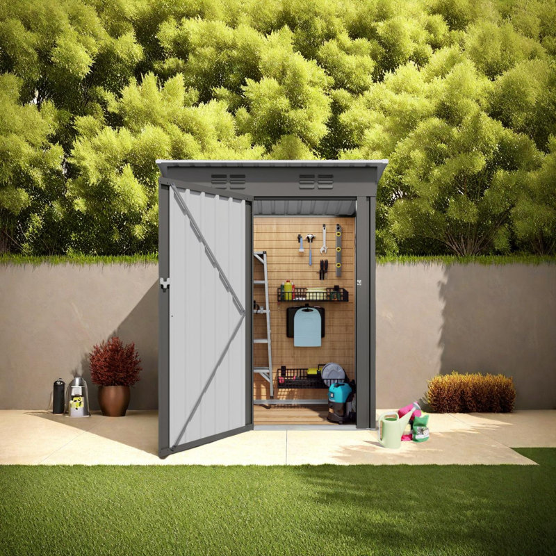 5X3 FT Metal Outdoor Storage Shed with Pitched Roof and Lockable Door