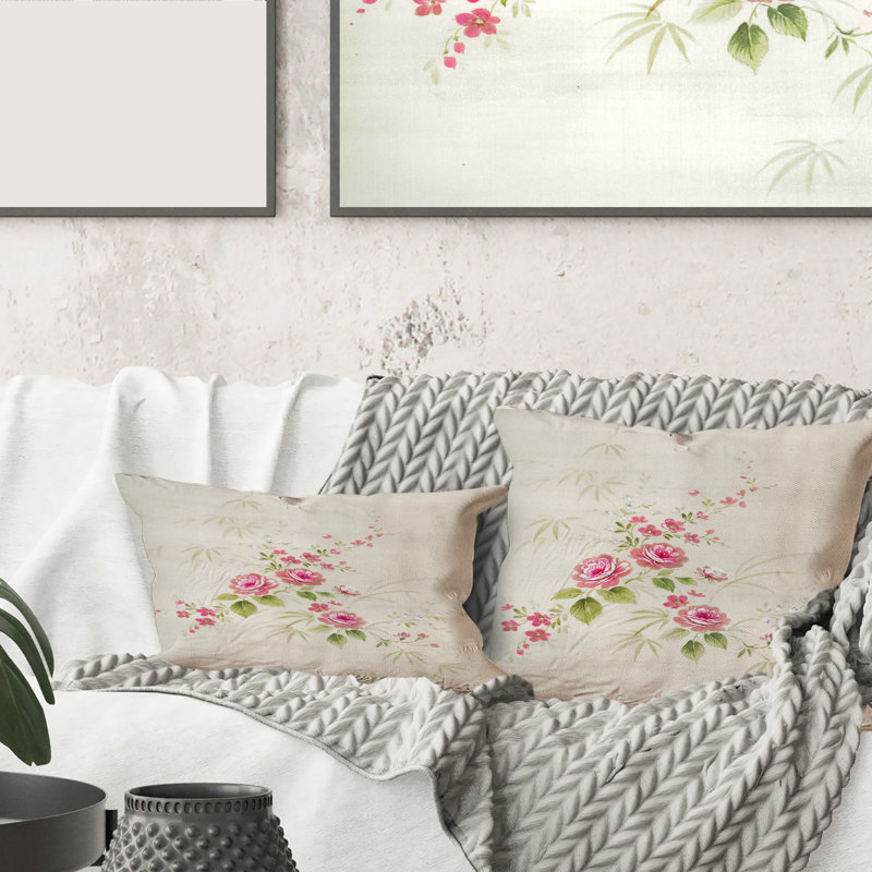 Rectangle, dessin rétro de fleurs II - coussin décoratif imprimé rétro