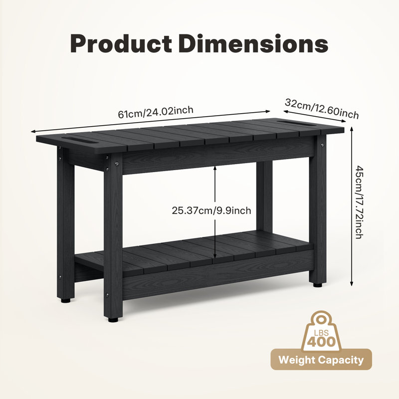 Banc de douche imperméable 24 po, tabouret de douche toutes saisons, capacité de poids de 400 lb, pieds antidérapants, noir