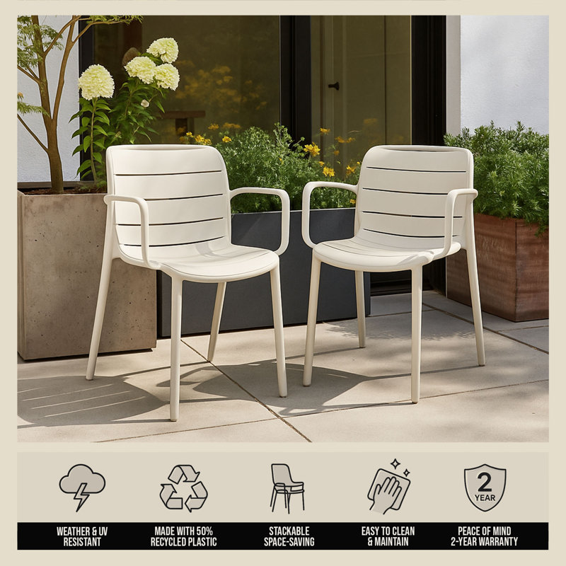 Fauteuils empilables Patioflare, crème, paquet de 2, Blanc