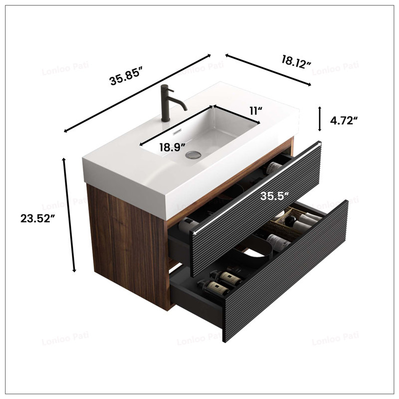 Meuble-lavabo 36 po avec lavabo brillant, Blanc