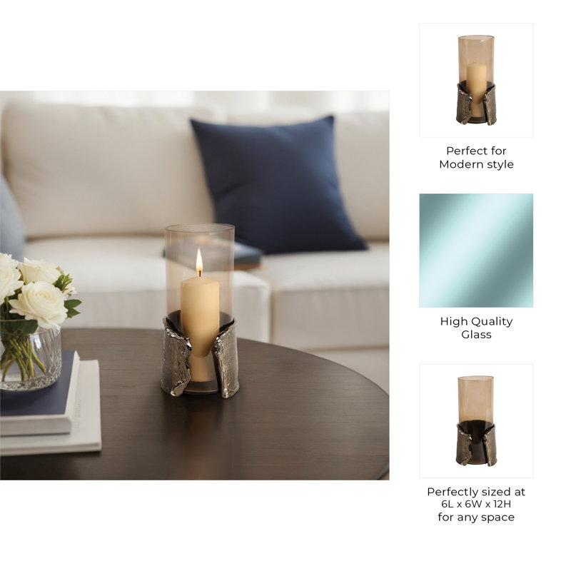 Sagebrook Home 12" Maputo Medium Candle Holder Glass, Brown, 12" H x 6" W x 6" D