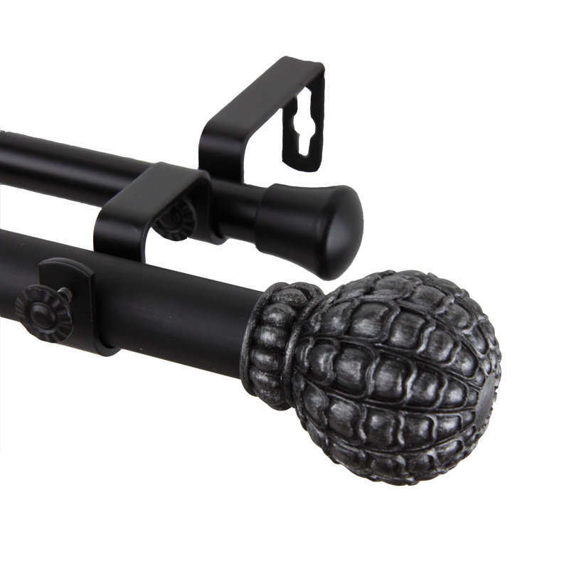 Devos Steel Single Curtain Rod, Black, 1" H x 48" W x 6.75" D