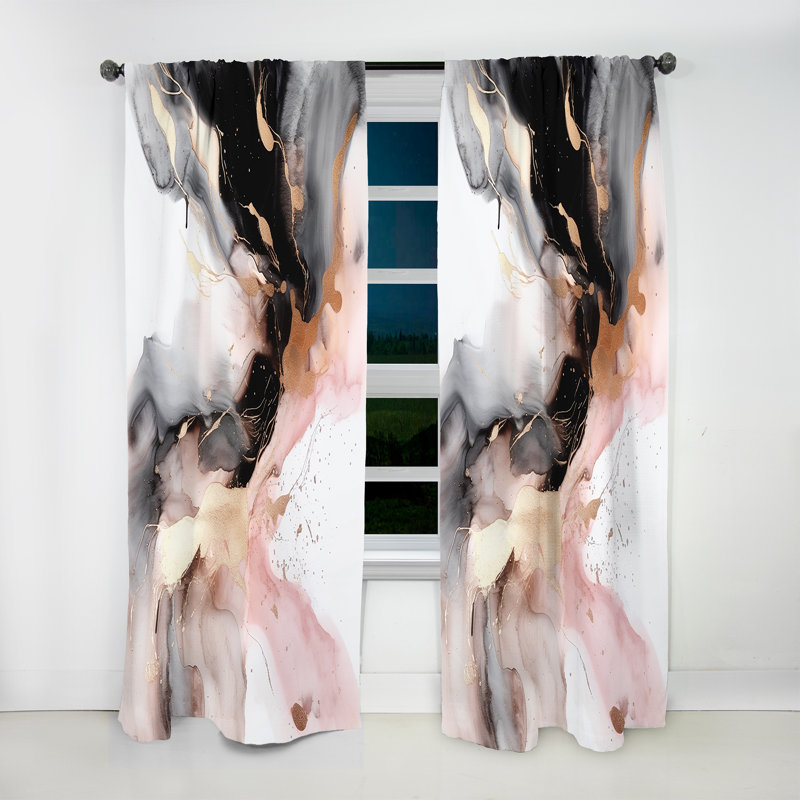 Pink Black Textured Splash Marble I - Abstract Marble Curtain - Velvet Room Darkening - 1 panel, 52" W x 120" L