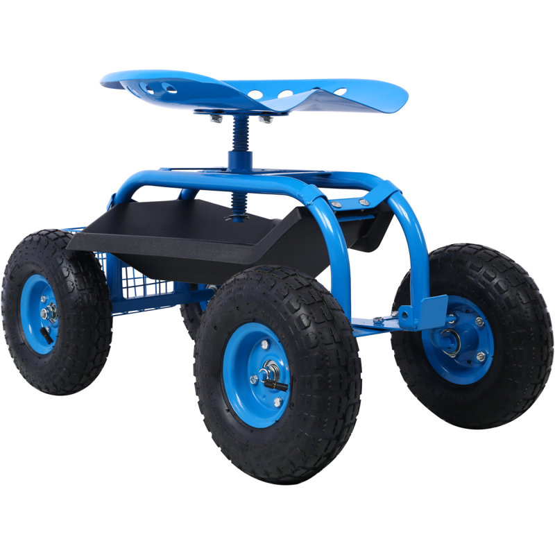 Siège de chariot de jardin avec roues et plateau à outils Rolling Garden, Bleu