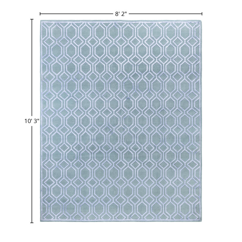Tapis moderne noué à la main de conception unique - vert, 8 pi 2 po x 10 pi 3 po Modern
