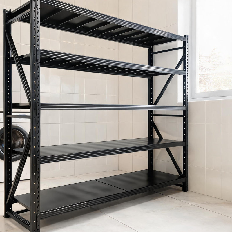 Étagère de rangement réglable à 78 niveaux de 78 pouces de large, support utilitaire en métal léger pour la maison et le garage, noir profond