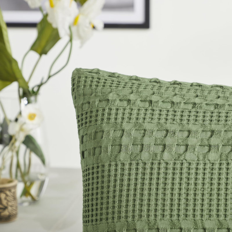 Ensemble de 2 taies décoratives en coton naturel Waffle Weave, Grand lit, Vert