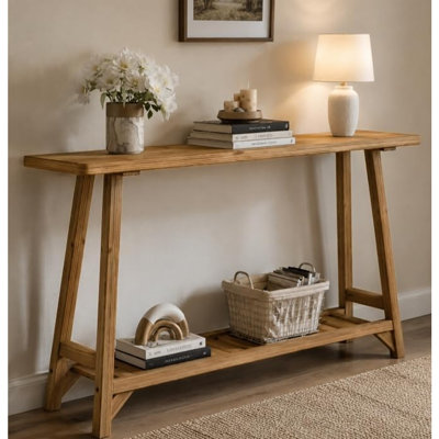 Solid Wood Console Table, 2-Tier Farmhouse Entryway Table
