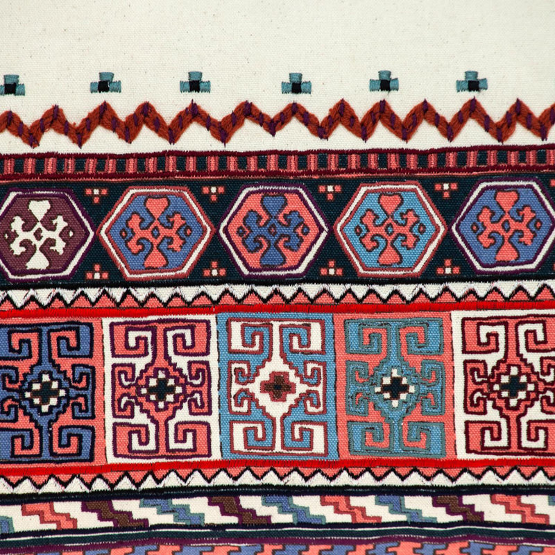 Ethnic Multicolor Cotton Embroidered Lumbar Pillow with Tassels