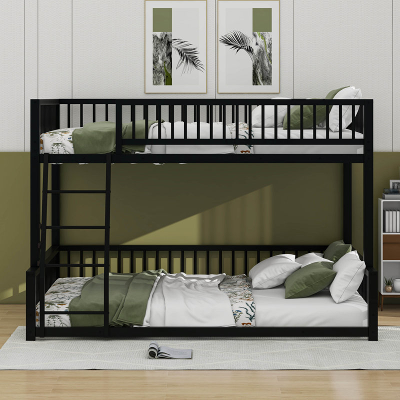 Metal Full XL Over Queen Bunk Bed With Ladder And Safety Guardrails, Black