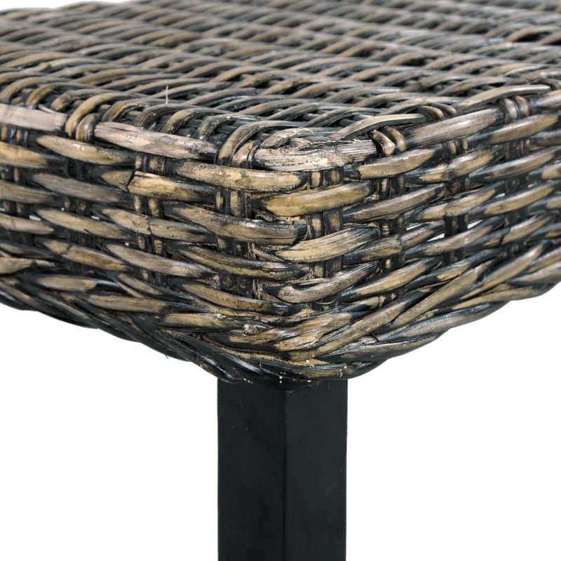 Bench Dining Bench Wooden Seat Natural Kubu Rattan and Solid Mango Wood, Dark Gray/Black