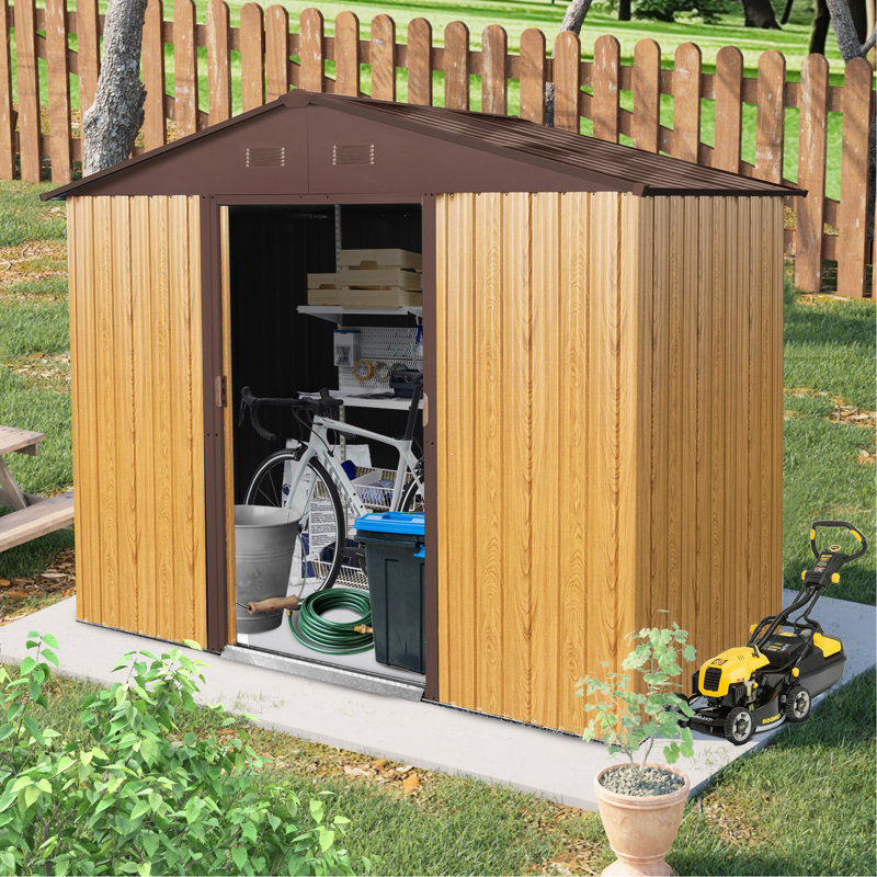 8Ft X 4Ft Metal Storage Shed With Air Flow Function - Coffee For Backyard Weather- Patio Area, Coffee