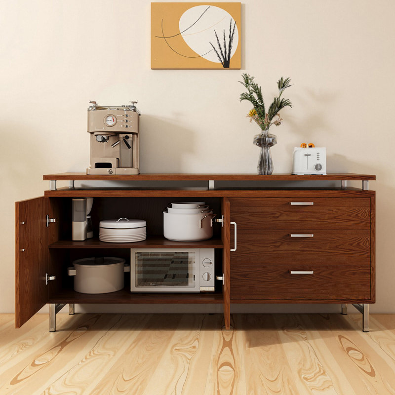 Transitional Modern Wood Grain Dining Buffet Sideboard With Multi-Storage Cabinets & Drawers