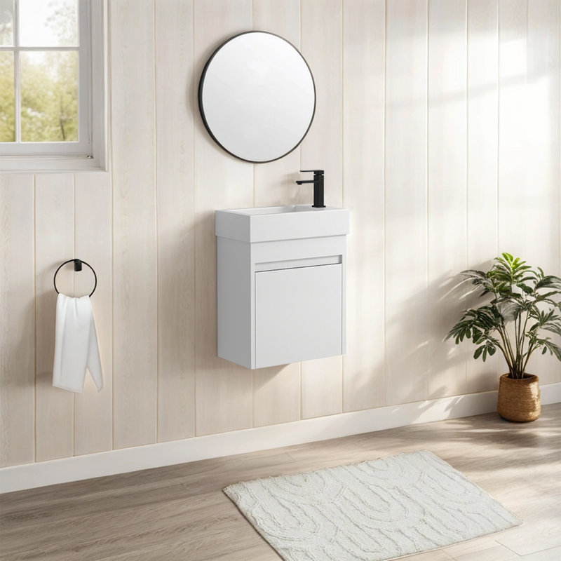 Ensemble de meuble-lavabo simple 18,12 po avec plateau en résine Crisang, Blanc
