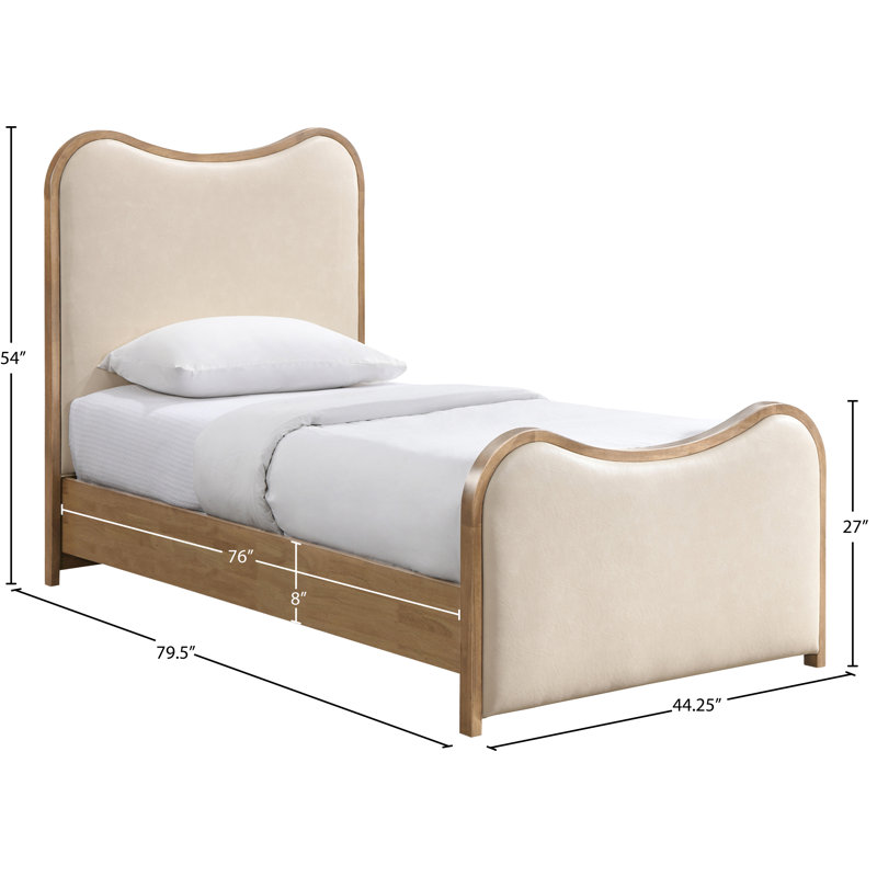 Arvada Harvill Vegan Leather Upholstered Bed, Cream Vegan Leather / Brushed Natural, Twin