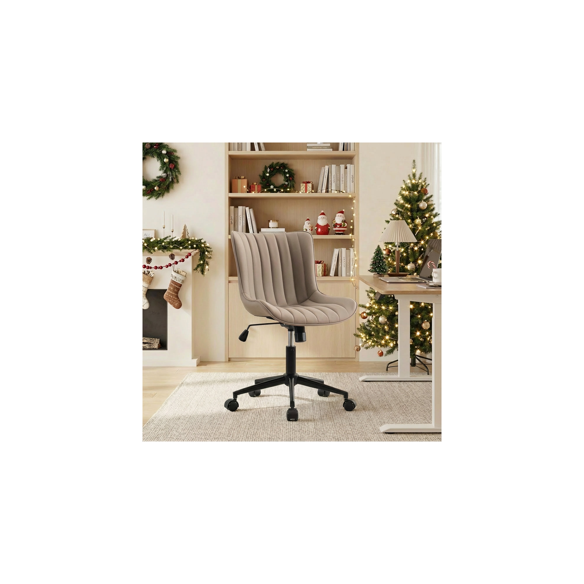 Brionni Genuine Leather Swivel Task Chair with Casters, Khaki, Black