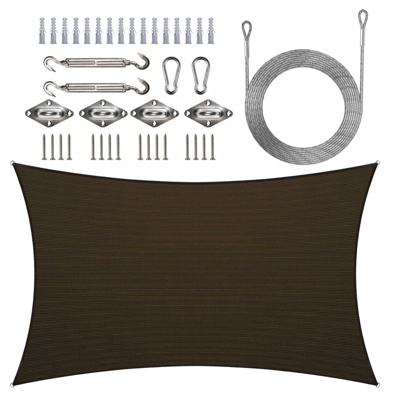Voile d'ombrage rectangulaire avec trousse de quincaillerie et cordes, Brun, 16 pi x 20 pi
