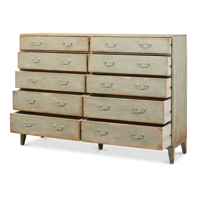 Sage Green Transitional 10-Drawer Dresser