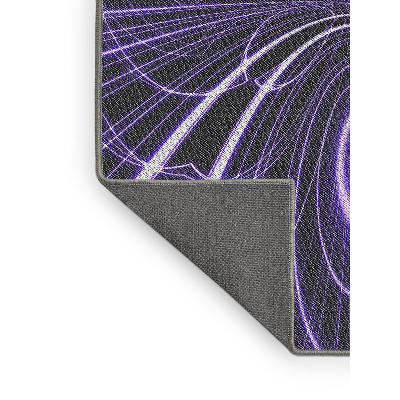Laine tissée à la machine à motifs géométriques et polyester noir/mauve Tapis décoratif, Rectangle 7 pi x 10 pi