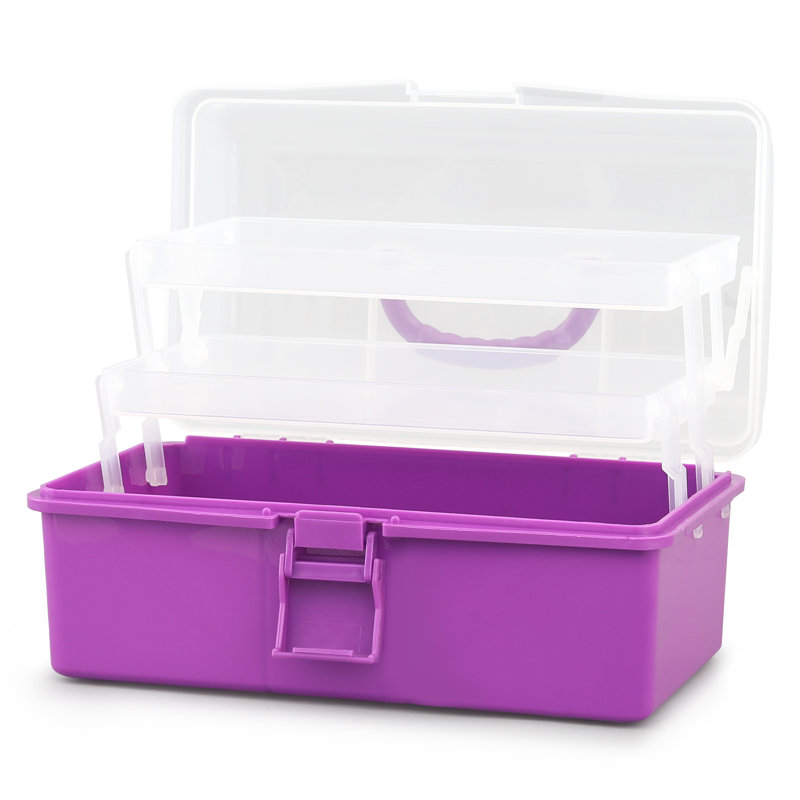 3-Layer Plastic Storage Box Craft Organizer Toolbox Utility Box For First Aid, Sewing Kit, Hardware, Pink
