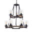 Lustre vintage à 9 lumières en forme de roue de chariot, style rustique, bois noir, hauteur réglable