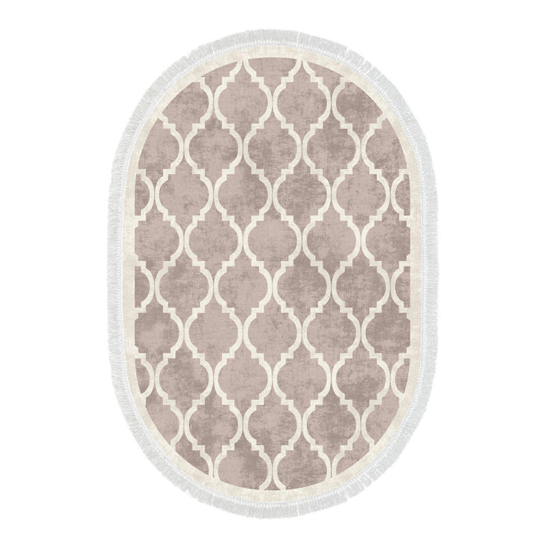 Tapis géométrique brun / beige Atchison, Ovale 5 pi 3 po x 7 pi 7 po