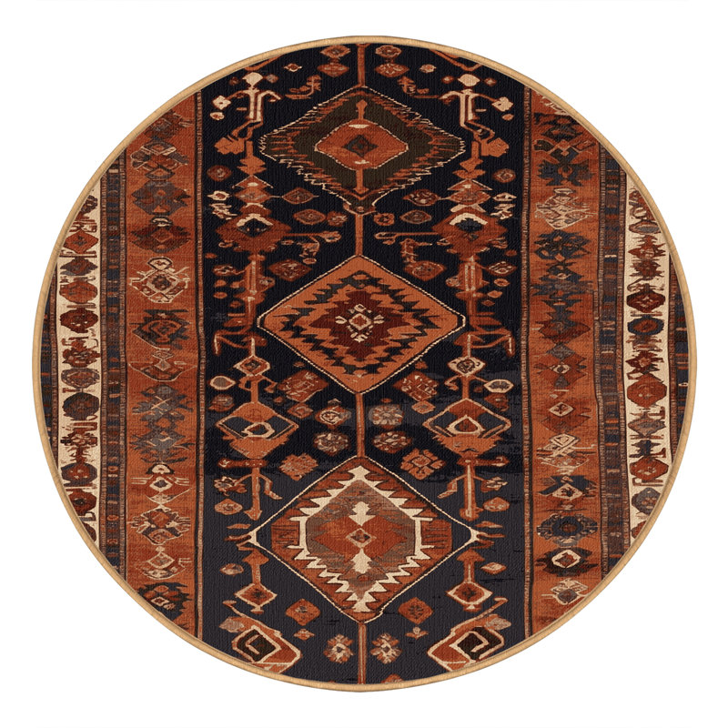 Tapis brun turc lavable à la machine, Rond 3 pi