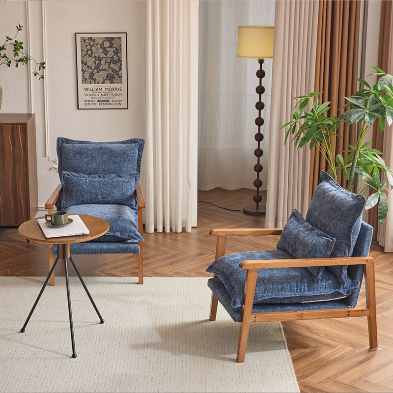 2Pcs Chenille Accent Chair Armchair With Pillow, Blue