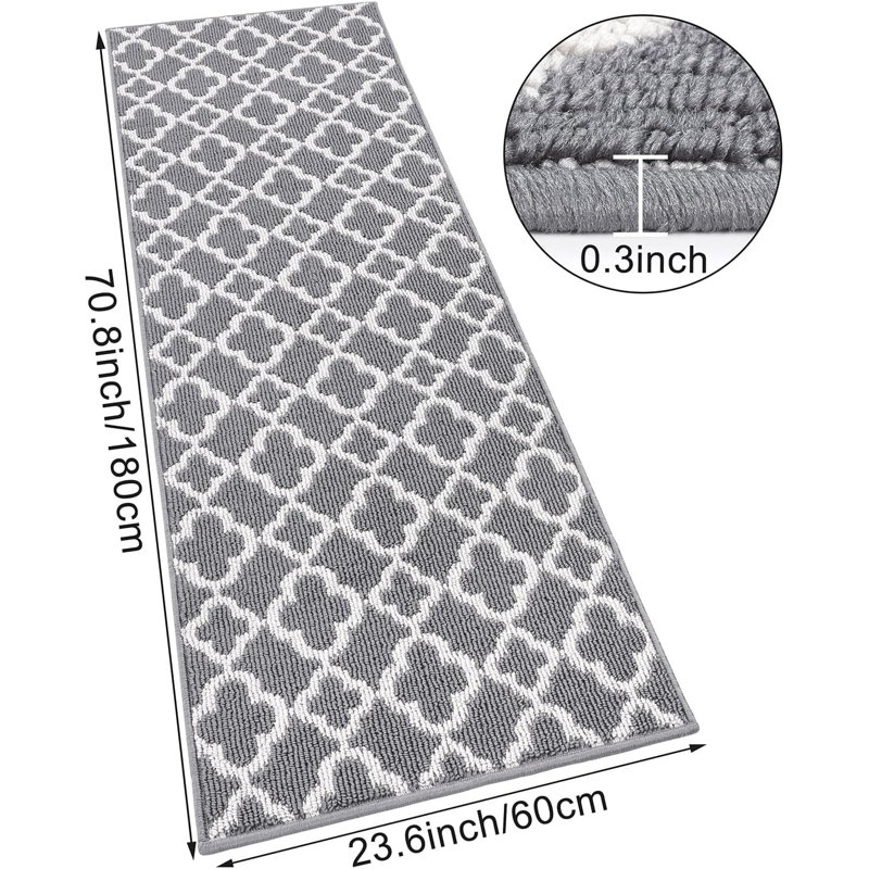 Washable Non Slip Soft Kitchen Runner Rug, Gray, Runner 2' x 6'