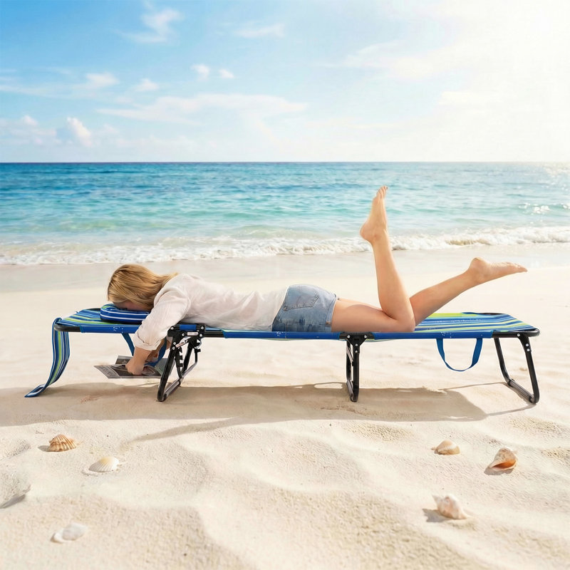 Chaise longue de plage 2 pièces Arlmont & Co. avec coussins et dossier réglable, Bleu et vert