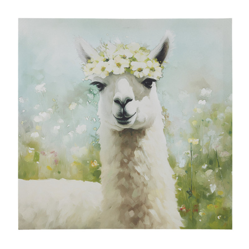 Sunshine Llama in Flower Fields Canvas Wall Art