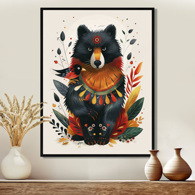 Ours noir avec petit oiseau - art mural ours