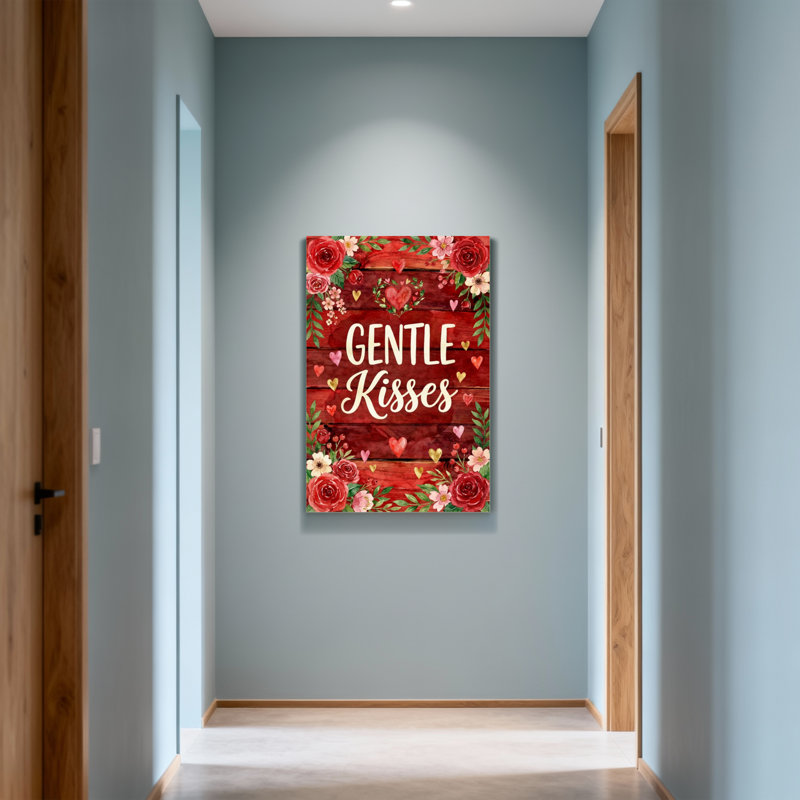 Coeurs floraux de la Saint-Valentin sur fond en bois, H 18 po x l 12 po