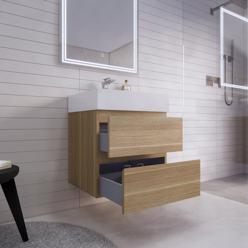 Babajide Bathroom Vanity with Acrylic Top, White/Oak