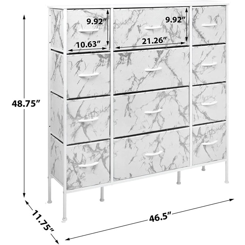 Sorbus White 12-Drawer Vertical Dresser with Marble Print Fabric Bins